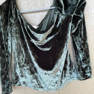Off the shoulder green velvet crop top